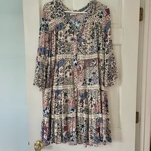 Knox rose Long Sleeve boho floral dress with lace detail bell sleeves XXL